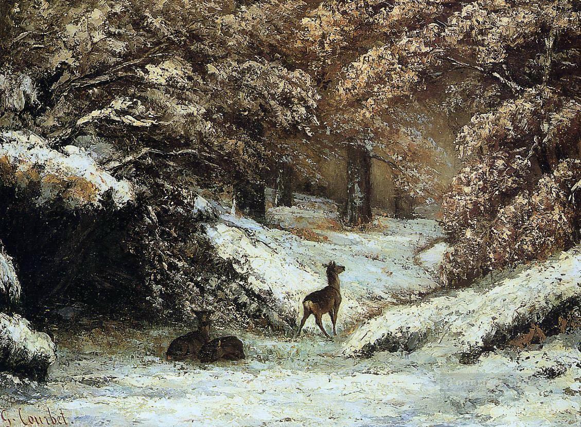 Deer Taking Shelter in Winter Oil Paintings